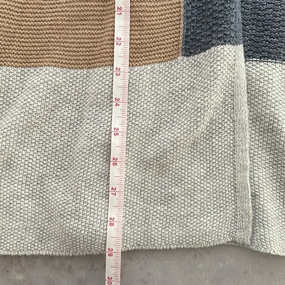 Lucky Brand Patchwork Open Long Cardigan Navy Gray Tan Textured Loose size XS - Picture 11 of 12